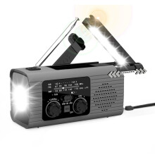 Multi-Function Emergency Radio with AM/FM Band Hand Crank Radio Solar Charging Lighting Disaster Prevention Radio Gray