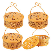 4 Pieces Mosquito Coil Holder Incense Coil Holder Round Retro Portable Metal Hanging Incense Burner with Handle Yellow