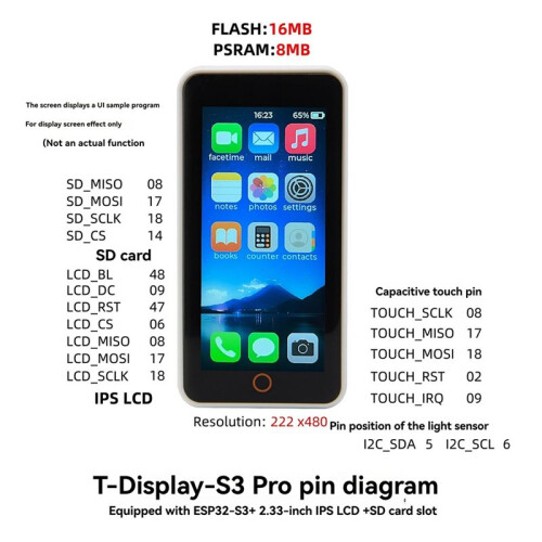 T-Display-S3-Pro Development Board ESP32-S3 2.33-Inch Touch LCD Development Board Module Wi-Fi 802.11 BLE 5+BT Mesh A 2
