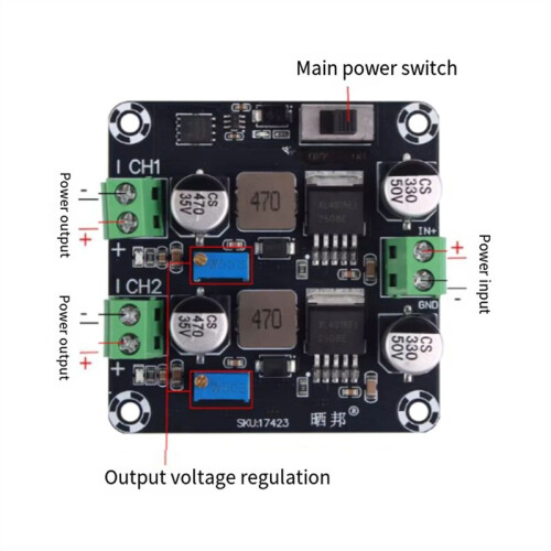 Step-Down Switching Power Supply Module - Dual-Channel Adjustable Output Power Board 5V 12V 24V 5A 1