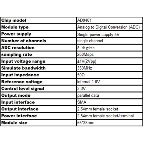 AD9481 Module 8-Bit Parallel High-Speed ADC Data Acquisition Analog-to-Digital Converter Module 250MSPS Sampling Rate 2