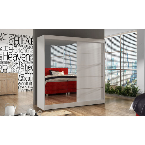 (White, 100cm) ELUKS - DELIN Sliding Doors Wardrobe with Mirror