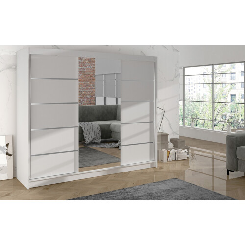 (White, 200cm) ELUKS - DELIN Sliding Doors Wardrobe with Mirror
