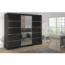 (Black, 200cm) ELUKS - DELIN Sliding Doors Wardrobe with Mirror