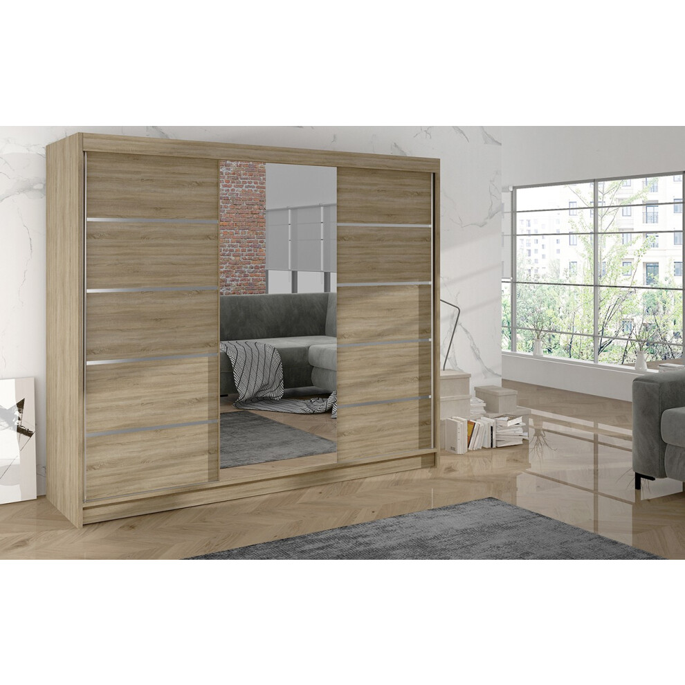 (Sonoma, 200cm) ELUKS - DELIN Sliding Doors Wardrobe with Mirror-image-OPC-PRZ79PR-NEW