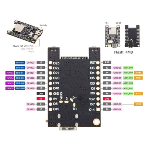 T7-C6 ESP32-C6--1 Modules with Charging Chip TP4065 Wireless Protocol WiFi 6  5 Onboard BOOT Reset 1