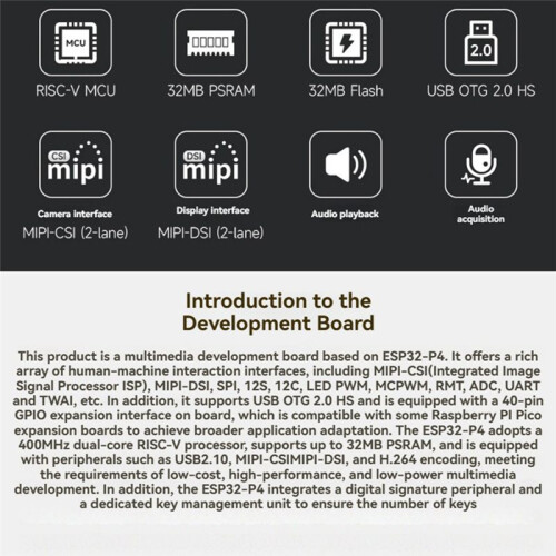 Waveshare ESP32-P4 Development Board with Speaker and 5MP OV5647 Camera Module Support Wi-Fi6/Bluetooth5 2