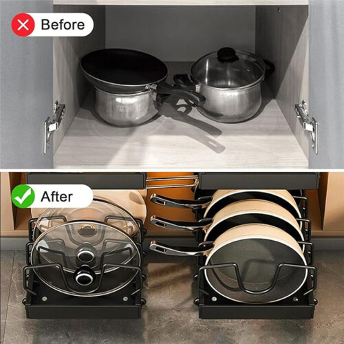 Pull-Out Cabinet Storage Telescopic Pot Cover Rack Table Storage Rack Multifunctional Dish Rack Without Punching Holes 1