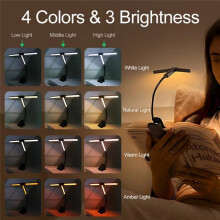 Tri- LED Clip- Book Light,4 Color Modes,Eye-Care Reading Lamp for Bedroom & Table, Adjustable Night Light