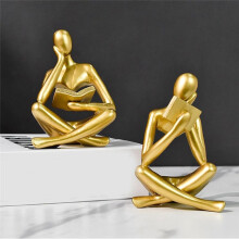 Denker-Skulpturen, Goldene Denker-Harzstatue, Leseornament, Denker-Skulptur-Dekoration, Moderne Buchdekoration B