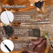 Extendable Ostrich Feathers Duster to 17-45inches Feathers Long Handle Reusable for Cleaning Ceiling Fan