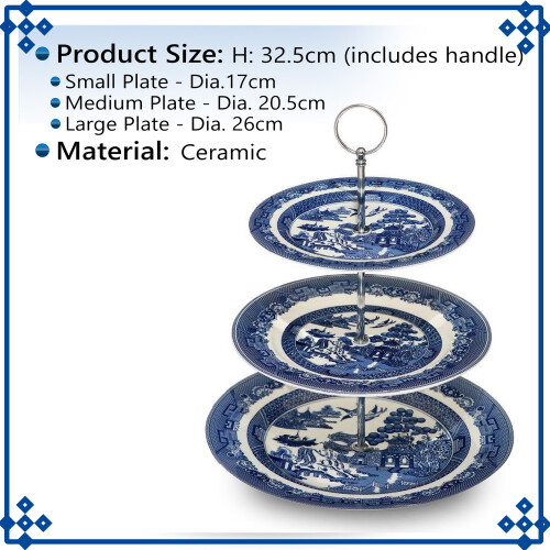 Blue Willow 3-Tier Cake Stand Dessert Display Ceramic Tableware Antique Oriental 1