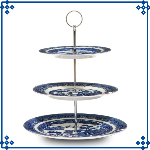 Blue Willow 3-Tier Cake Stand Dessert Display Ceramic Tableware Antique Oriental 2