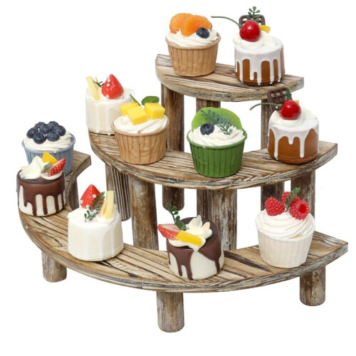 3-Layer Wooden Cupcake Rack Layered Cupcake Display Rack Semi-Circular Dessert Cake Rack 1