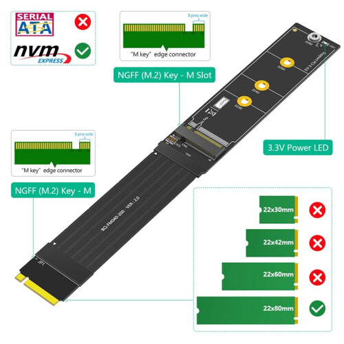 Upgrade Version 180 Degree NGFF M.2 M-Key NVME SSD Extension Cable(Length:20cm) 2