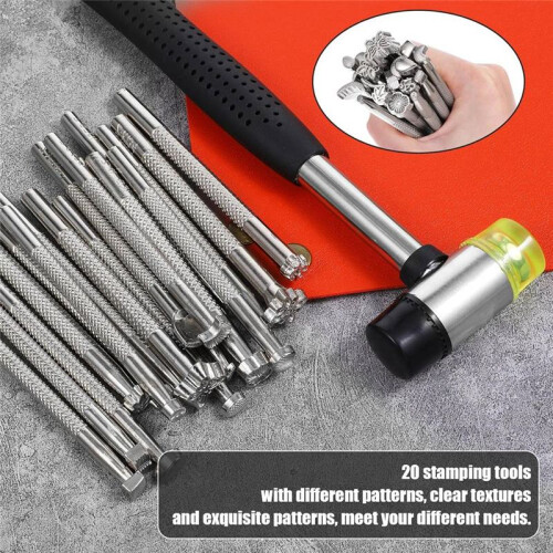 21PCS Leather Stamping Tools,Leather Stamping Kit with Rubber Hammer, 20 Different Special Shape Stamp Set Carving Tools 2