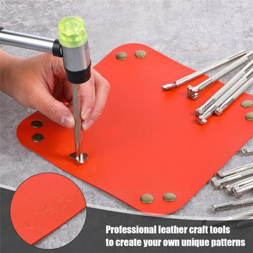 21PCS Leather Stamping Tools,Leather Stamping Kit with Rubber Hammer, 20 Different Special Shape Stamp Set Carving Tools