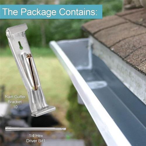10pcs 5Inch Gutter Hangers with Rust-Resistant Screws,Gutter Clips Hidden Gutter Bracket Come with 1/4Inch Hex Drill Bit 2