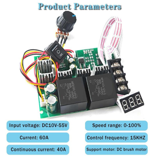 PWM  Motor Speed Controller 12V-48V/40A, Forward-Reverse , LED Display & Adjustable Potentiometer 2