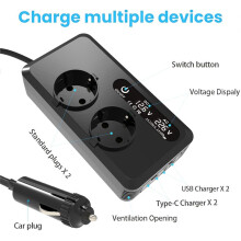 200W Car Inverter 12V to 230V AC Power Inverters USB Charger Adapter Car Plug Converter with LED Screen EU Plug