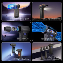 Portable Air Blower 4-Gear Adjustment Turbo Jet Blower LED Lighting Battery Display Cordless Compressed Air Duster