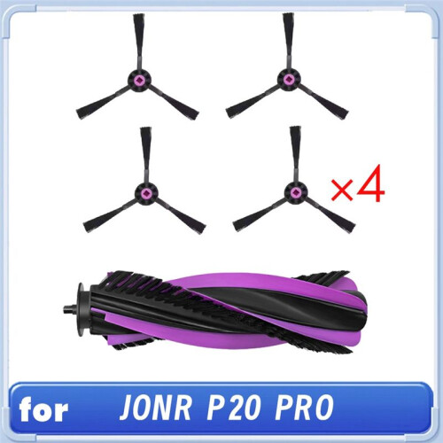For JONR P20 PRO Robot Vacuum Cleaner Cleaning Replacement Parts 4pcs Side Brush+1pc Main Brush 1