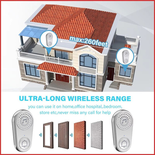 Wireless Intercom Call Button Doorbell for Disabled Older Child Call Gray 2