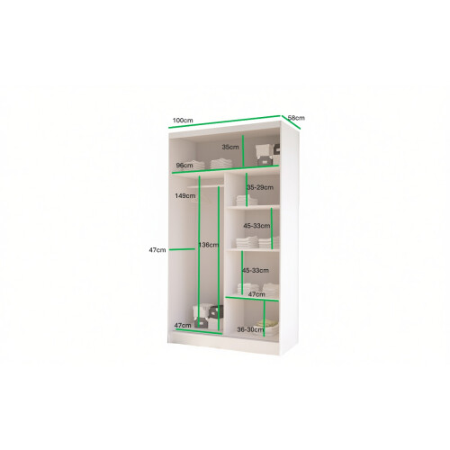 (White, 100cm) ELUKS - DELIN Sliding Doors Wardrobe with Mirror 1