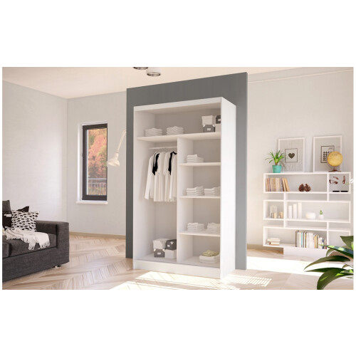 (White, 100cm) ELUKS - DELIN Sliding Doors Wardrobe with Mirror 2