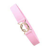 Women’s Pink Wide Elastic Waist Belt with Alloy Buckle, Free Size