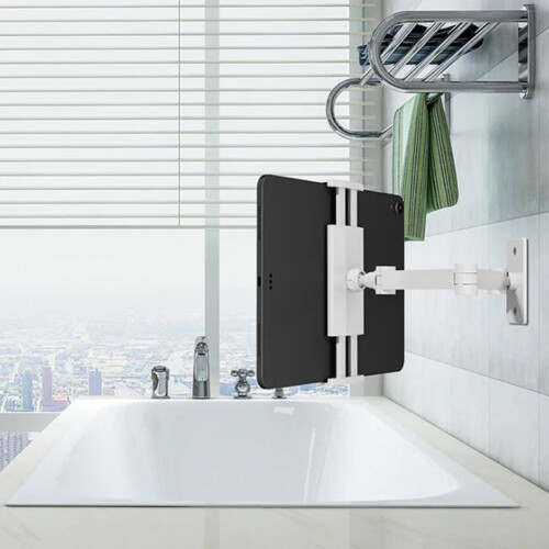 Kitchen Tablet Wall Mount Arm Foldable Adjustable 4.7-12.9 Inch Tablet Mobile Phone Holder Black