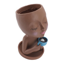 Vaso in resina per il viso, carino piccolo porta piante per caffè e succulente, marrone