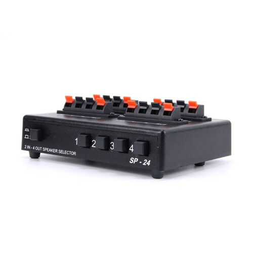 SP-24  2-IN-4-OUT Stereo Audio Selector Amplifier Switcher Box Speaker Splitter 2