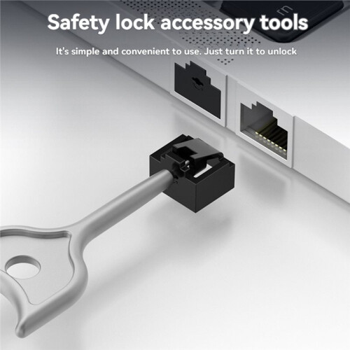 10PCS RJ45 Inserts Lock with Key Dust-Proof Network Plug Enhances Data Security Protection for , Router Black
