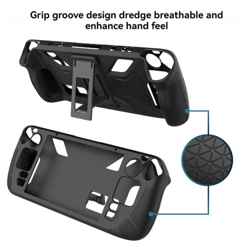 For  Protective Case-Anti-Fall,Anti-Slip,Soft Silicone Cover+Folding Stand Game Console Accessories Black 1