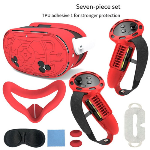 Objektivschutzabdeckung, Anti-Fall-VR-Schutzabdeckung, Controller-Griffabdeckung für Meta Quest 3S, 7-Teiliges Set, Schwarz 1