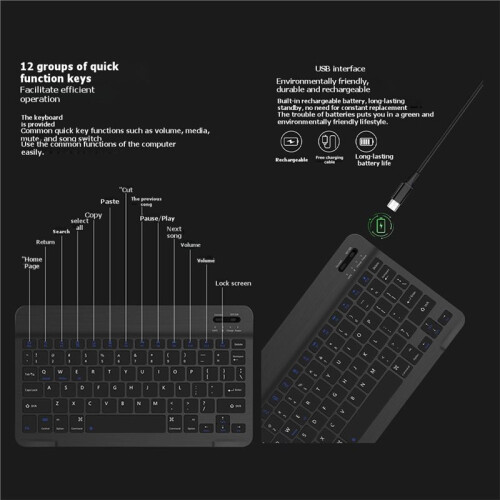 Wireless  Mouse 10.1inch BT Universal Keyboard for IOS Pad 8 10th 9th Phone Tablet Portable for Android B