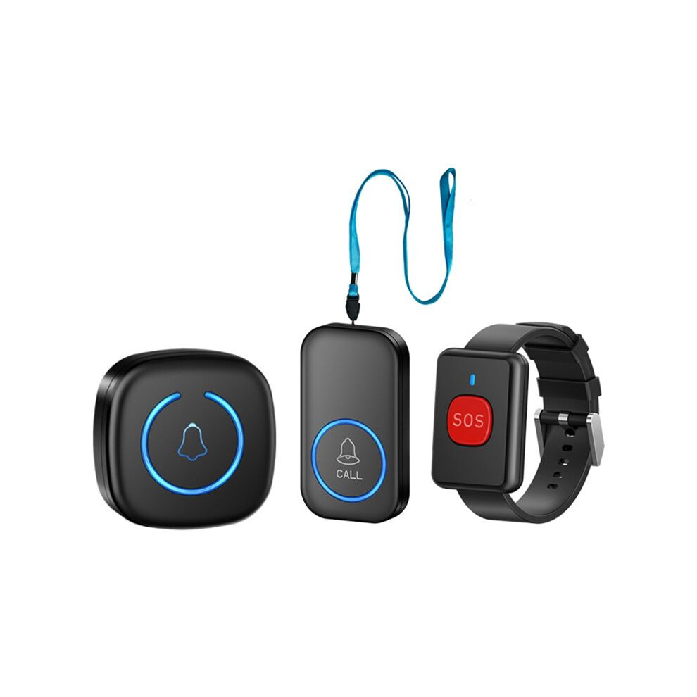 Black Wireless Call Device For Elderly People, Personal Alarm, Remote Control Doorbell Watch
