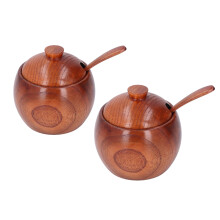 Wood Salt & Spice Box Set with Lid & Spoon | Jujube Wood | 9x6cm