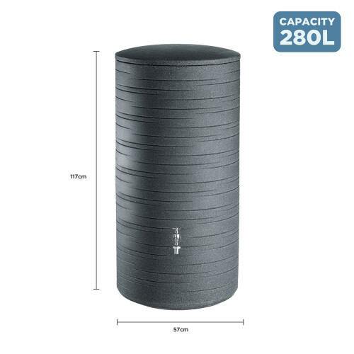 Charles Bentley Charles Bentley Polyethylene Ribbed Water Butt with Tap, Grey, 280L 2