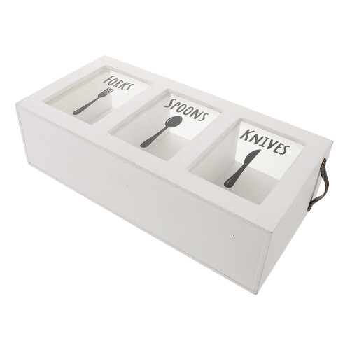 2Pcs Countertop Wooden Silverware Storage Box Three-Compartment Holder
