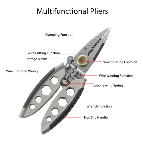 16 in 1 Electrician Pliers - 7 Inch Multi-Function Cable Stripper Gray 2
