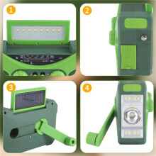 RáDio de EmergêNcia 10000MAh, RáDio Solar com Manivela, RáDio PortáTil com Carregador de Telefone, Lanterna LED Verde
