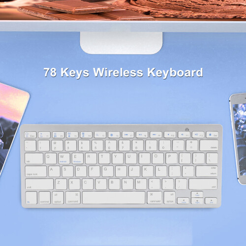 78 Keys Wireless Bluetooth Keyboard, Silver, Slim, Silent Buttons for PC & Tablet 2