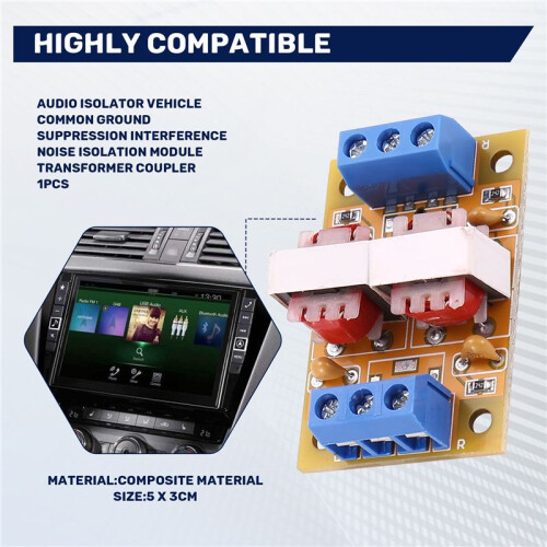Audio Isolator Vehicle Common Ground Suppression Interference Noise Isolation Module Transformer Coupler 1Pcs 2
