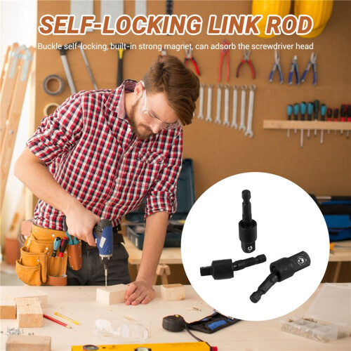 3PC Wobble Socket Adapters Universal Joint Swivel Socket Set, 1/4 Inch Hex Shank to 1/4 3/8 1/2 Square Socket Drives 2