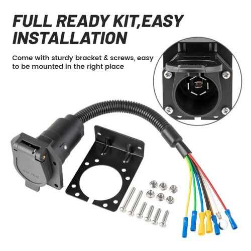 7 Way RV Trailer Light Connector Socket 7 Pin Wire Electrical Trailer Adapter Quick Converter with Mounting Bracket 2
