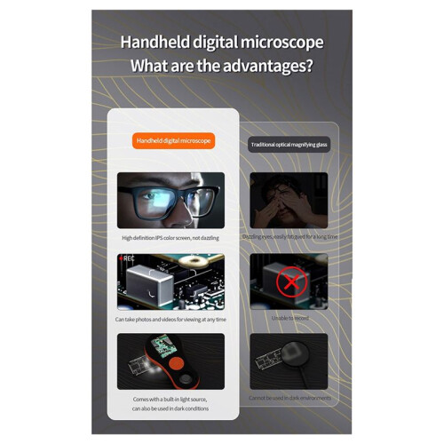 Microscope Numérique 500X 1080P avec Loupe pour Réparation Électronique 2
