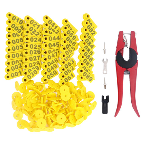 Kit da 100 Tag per Bestiame con Applicatore, Pinze Rosse e 2 Ago 2