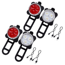 4X Outdoor Bicycle Waterproof COB 3 LED USB Rechargeable 4 Modes Bike Night RideFront Light Lamp & Rear Tail Light